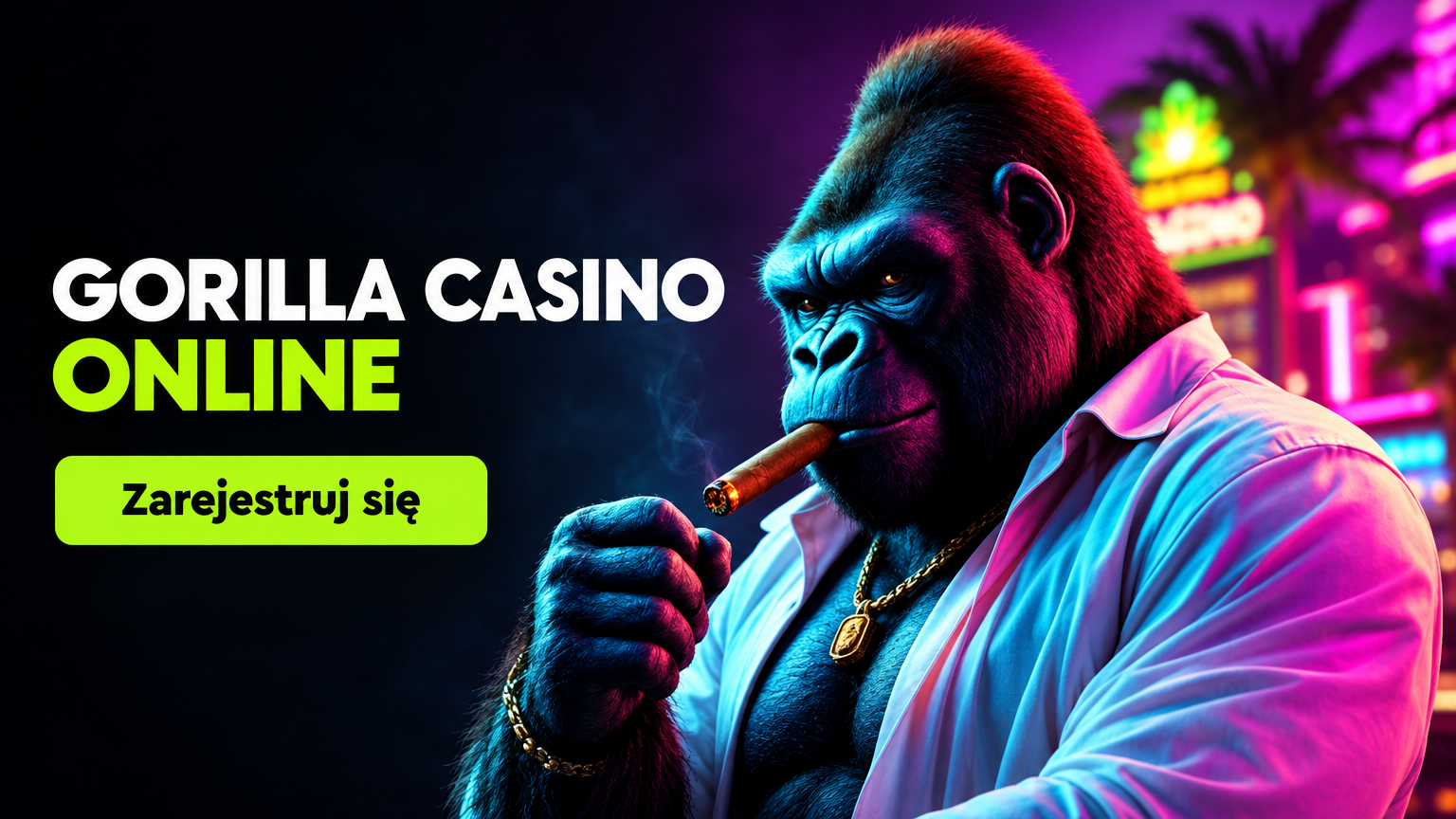 Gorilla Casino Online — baner z wyraźnym nagłówkiem i przyciskiem rejestracji